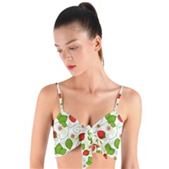 Strawberry Fruit Pattern Leaves Woven Tie Front Bralet by Sabxi