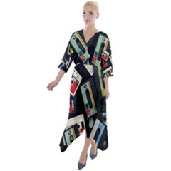 Abstract Case Quarter Sleeve Wrap Front Maxi Dress by kyorashop23