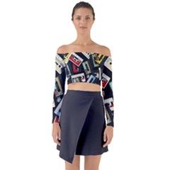 Abstract Case Long Sleeve Off Shoulder Crop Top by kyorashop23