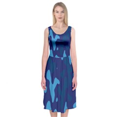 Blue Camouflage Pattern Midi Sleeveless Dress by kyorashop23