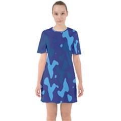 Blue Camouflage Pattern Sixties Short Sleeve Mini Dress by kyorashop23