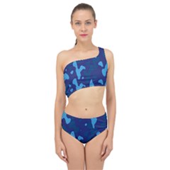 Blue Camouflage Pattern Spliced Up Two Piece Swimsuit by kyorashop23