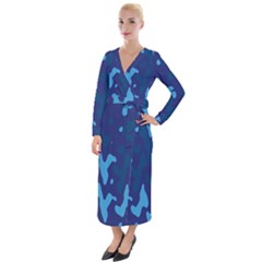 Blue Camouflage Pattern Velvet Maxi Wrap Dress by kyorashop23