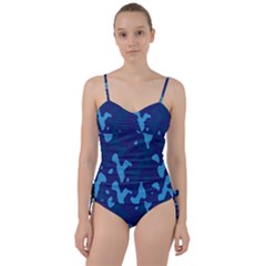 Blue Camouflage Pattern Sweetheart Tankini Set by kyorashop23