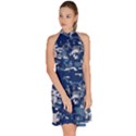 Blue, Camouflage, Cool, Navy, New, Pattern Sleeveless Halter Neck A-Line Dress View3