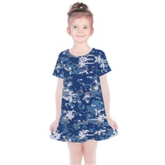 Blue, Camouflage, Cool, Navy, New, Pattern Kids  Simple Cotton Dress by kyorashop23