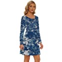 Blue, Camouflage, Cool, Navy, New, Pattern Long Sleeve Wide Neck Velvet Dress View3