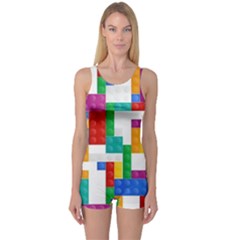 Colorful Bricks, Bricks, Colorful One Piece Boyleg Swimsuit by kyorashop23