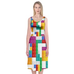 Colorful Bricks, Bricks, Colorful Midi Sleeveless Dress by kyorashop23