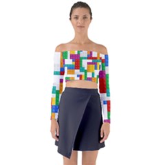 Colorful Bricks, Bricks, Colorful Long Sleeve Off Shoulder Crop Top by kyorashop23