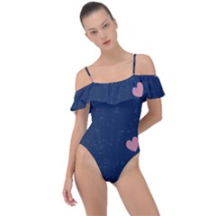 Corazones, Blue, Pattern Frill Detail One Piece Swimsuit by kyorashop23