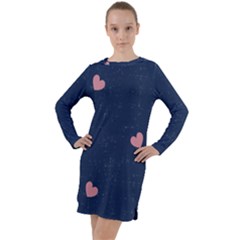 Corazones, Blue, Pattern Long Sleeve Hoodie Dress by kyorashop23