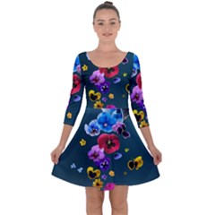 Falling Flowers, Art, Coffee Cup Quarter Sleeve Skater Dress by kyorashop23