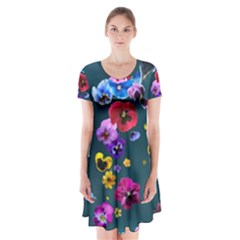 Falling Flowers, Art, Coffee Cup Short Sleeve V-neck Flare Dress by kyorashop23