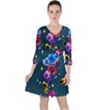 Falling Flowers, Art, Coffee Cup Quarter Sleeve Ruffle Waist Dress View1