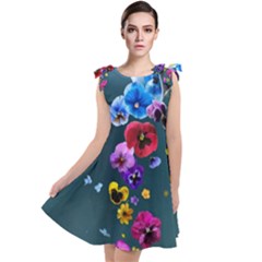 Falling Flowers, Art, Coffee Cup Tie Up Tunic Dress by kyorashop23