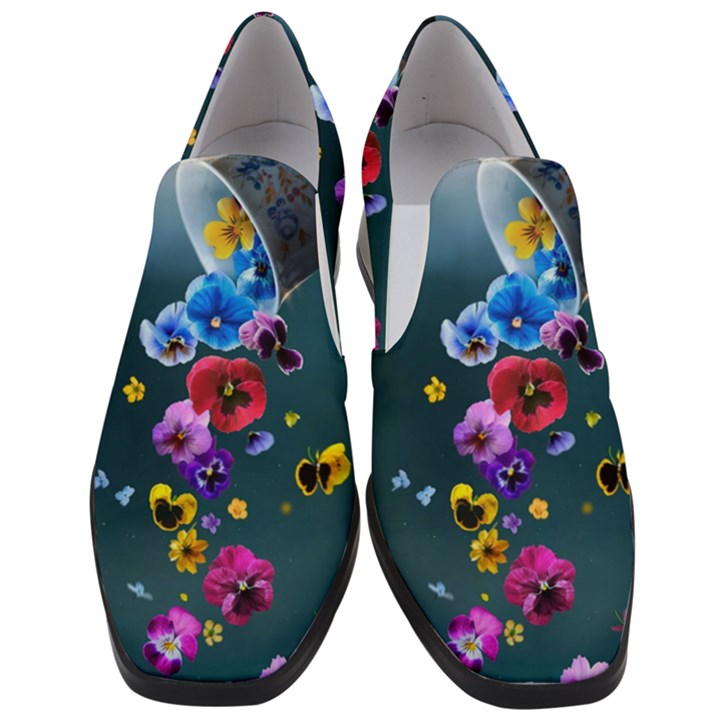 Falling Flowers, Art, Coffee Cup Women Slip On Heel Loafers