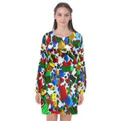 Falling Lego Bricks, Desenho, Fall, Games Long Sleeve Chiffon Shift Dress  by kyorashop23