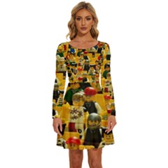 Lego People, Games Long Sleeve Wide Neck Velvet Dress by kyorashop23