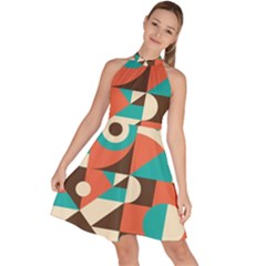 Retro Colorful Background, Retro Abstraction Sleeveless Halter Neck A-line Dress by kyorashop23