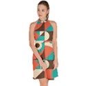 Retro Colorful Background, Retro Abstraction Sleeveless Halter Neck A-Line Dress View3