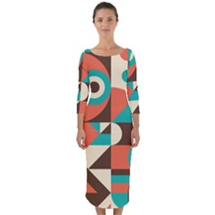 Retro Colorful Background, Retro Abstraction Quarter Sleeve Midi Bodycon Dress by kyorashop23