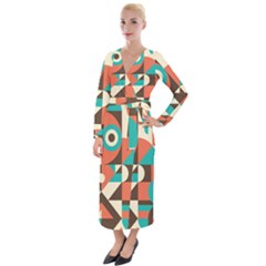 Retro Colorful Background, Retro Abstraction Velvet Maxi Wrap Dress by kyorashop23