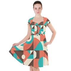 Retro Colorful Background, Retro Abstraction Cap Sleeve Midi Dress by kyorashop23