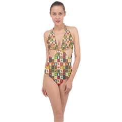 Template Christmas Pattern Halter Front Plunge Swimsuit by Proyonanggan