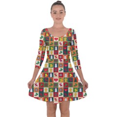 Template Christmas Pattern Quarter Sleeve Skater Dress by Proyonanggan