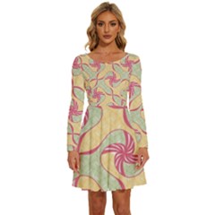 Abstract Pattern Design Scrapbooking Long Sleeve Wide Neck Velvet Dress by Paksenen