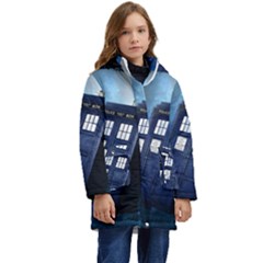 Tardis Doctor Who Space Blue Kids  Hooded Longline Puffer Jacket by Cemarart