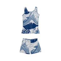 Japanese Wave Pattern Kids  Boyleg Swimsuit by Cemarart