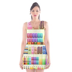 Supermarket Shelf Products Snacks Scoop Neck Skater Dress by Cemarart