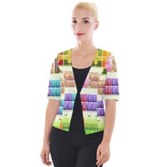 Supermarket Shelf Products Snacks Cropped Button Cardigan by Cemarart