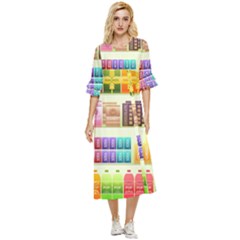 Supermarket Shelf Products Snacks Double Cuff Midi Dress by Cemarart