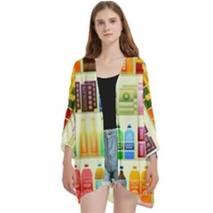 Supermarket Shelf Products Snacks Open Front 3/4 Sleeve Batwing Chiffon Cardigan Kimono by Cemarart