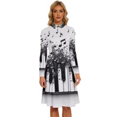 Piano Sounds Long Sleeve Shirt Collar A-line Dress by RiverRootz