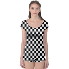 Pattern Checkered Squares Black White Pattern Boyleg Leotard  by Sabxi