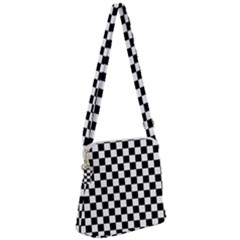 Pattern Checkered Squares Black White Pattern Zipper Messenger Bag by Sabxi