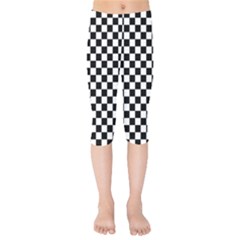 Pattern Checkered Squares Black White Pattern Kids  Capri Leggings  by Sabxi