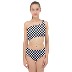 Pattern Checkered Squares Black White Pattern Spliced Up Two Piece Swimsuit by Sabxi