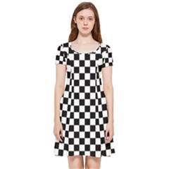 Pattern Checkered Squares Black White Pattern Inside Out Cap Sleeve Dress by Sabxi