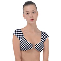 Pattern Checkered Squares Black White Pattern Cap Sleeve Ring Bikini Top by Sabxi