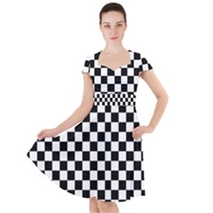 Pattern Checkered Squares Black White Pattern Cap Sleeve Midi Dress by Sabxi