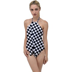 Pattern Checkered Squares Black White Pattern Go With The Flow One Piece Swimsuit by Sabxi