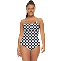 Pattern Checkered Squares Black White Pattern Retro Full Coverage Swimsuit by Sabxi