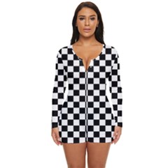 Pattern Checkered Squares Black White Pattern Long Sleeve Boyleg Swimsuit by Sabxi