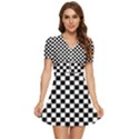 Pattern Checkered Squares Black White Pattern V-Neck High Waist Chiffon Mini Dress View1