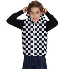 Pattern Checkered Squares Black White Pattern Kids  Stylish Hooded Puffer Vest by Sabxi